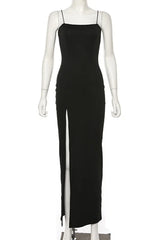 Black Party Dress, Gorgeous Spaghetti-Straps Mermaid Prom Dress Long With Split Evening gowns