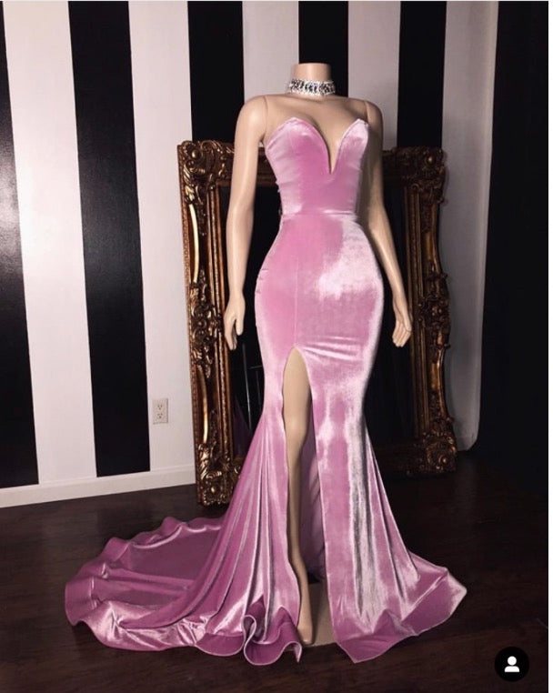 2022 Sweetheart Peach Split Mermaid Satin Prom Dresses