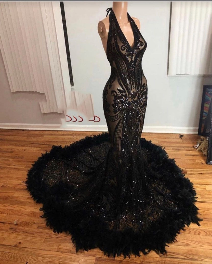 2022 Black Halter Long Prom Dress