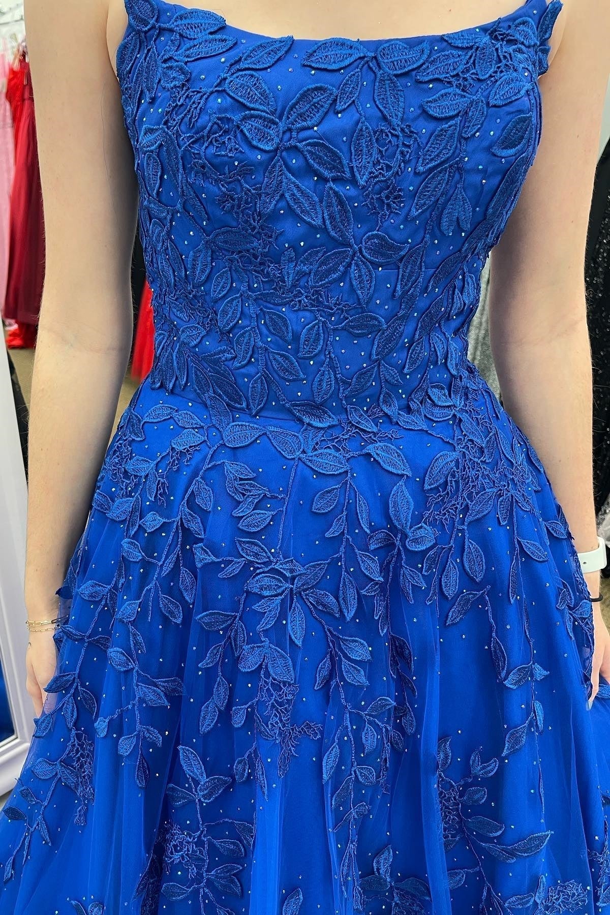 Princess Blue Appliques A-line Long Formal Dress