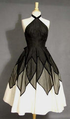 A-Line Halter Black Satin Short Homecoming Dresses