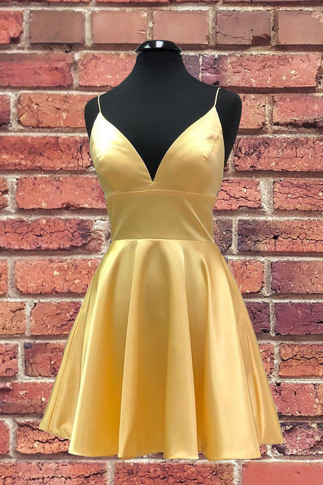 Simple Yellow Homecoming Dress with Straps