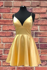 Simple Yellow Homecoming Dress with Straps
