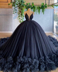 spaghetti straps beading bodice tulle ball gown evening dress with handmade flowers