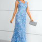 Blue V-Neck Mermaid Prom Dress With Flowers and Appliques