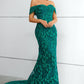 Dark Green Off The Shoulder Mermaid Prom Dress With Appliques