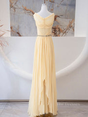A-Line Chiffon Long Prom Dresses, Sweetheart Neck Chiffon Formal Dress