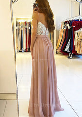 A Line Princess Sweetheart Sleeveless Long Floor Length Chiffon Prom Dress With Split Appliqued