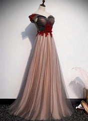 A-line Tulle Ruched Embellished Prom Dress, Long Party Dress