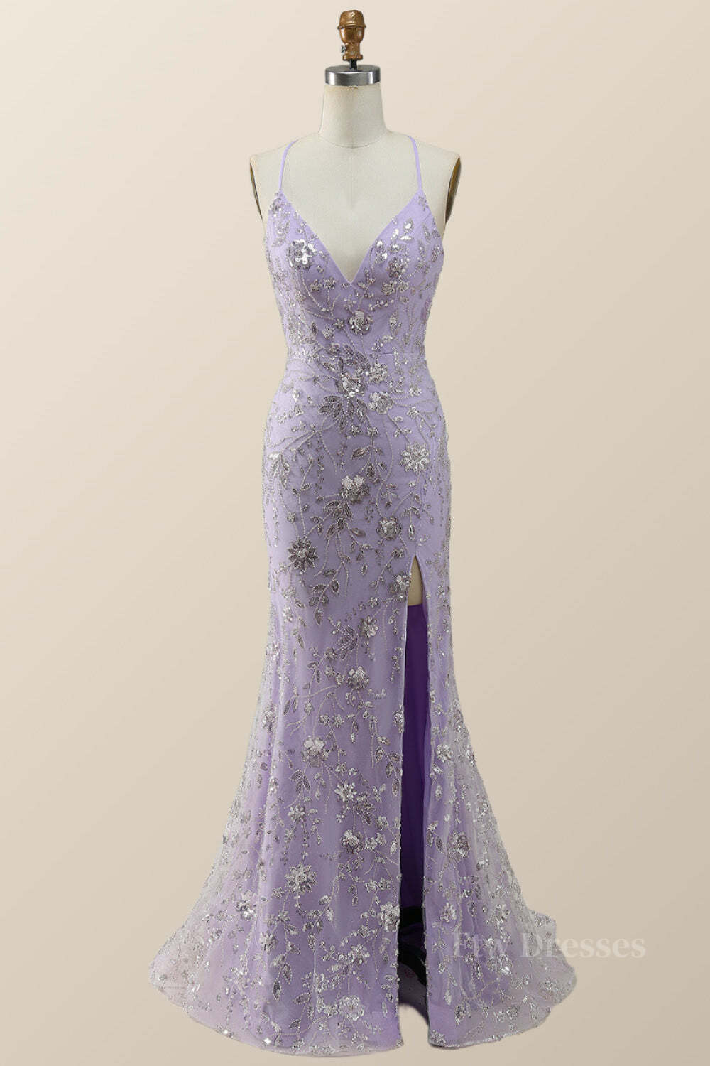 Beaded Lavender Mermaid Long Formal Dress