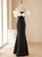 Black and White Mermaid Long Off Shoulder Party Dress, Long Evening Dress Prom Dress