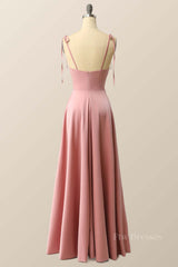Blush Pink A-line Full Length Long Prom Dress