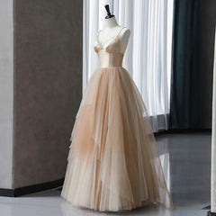 Champagne Tulle Gradient Tulle Straps Long Evening Dress, Charming Formal Gown