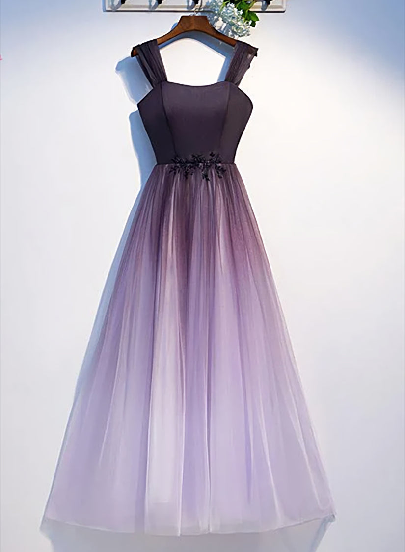 Charming Gradient Tulle Straps Long Party Dress,A-line Prom Dress