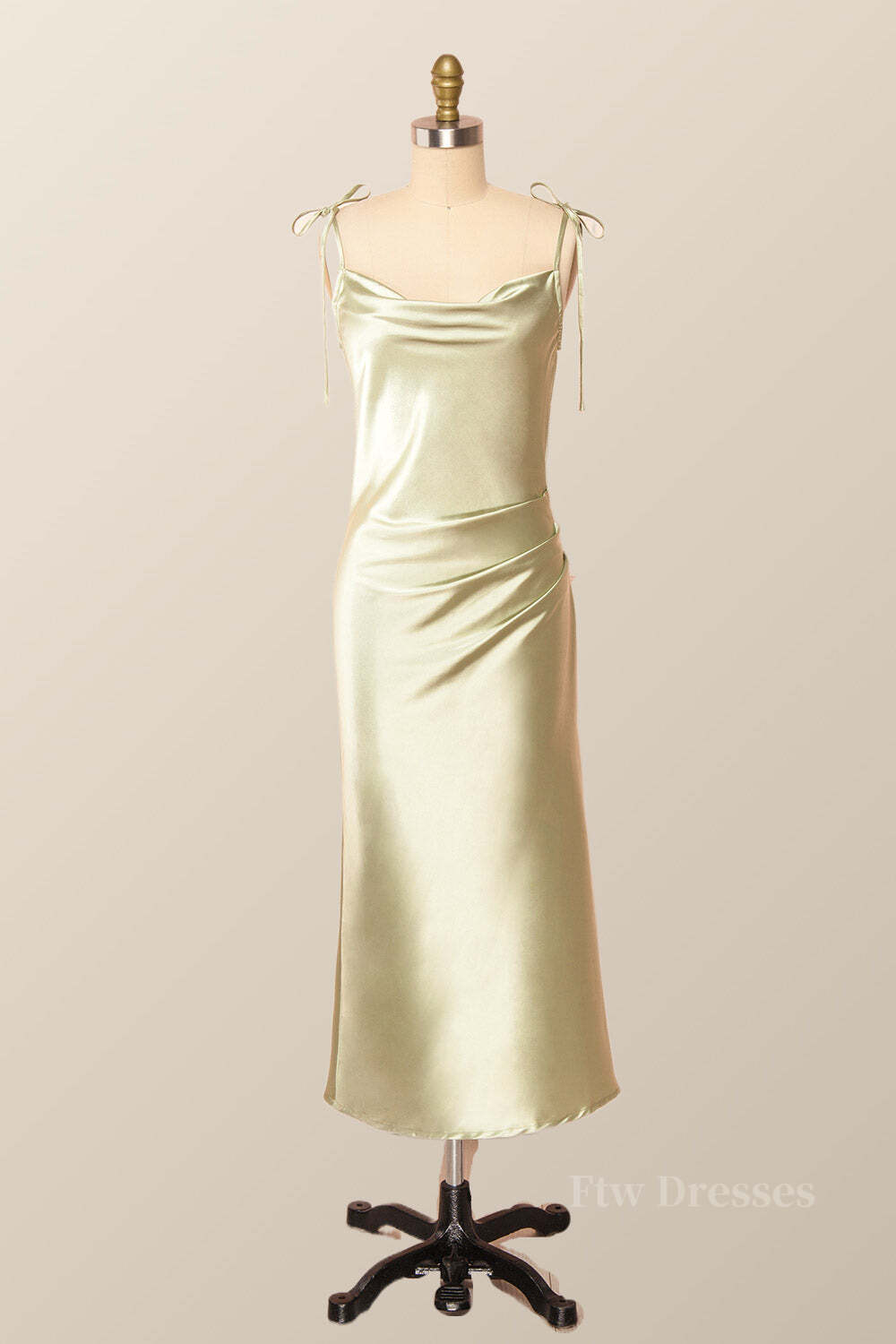 Classic Sage Green Midi Dress with Tie Shoulders