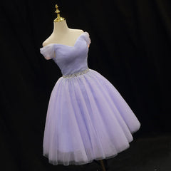 Cute Light Purple Beaded Tulle Homecoming Dresses, Short Prom Dress Formal Dresses