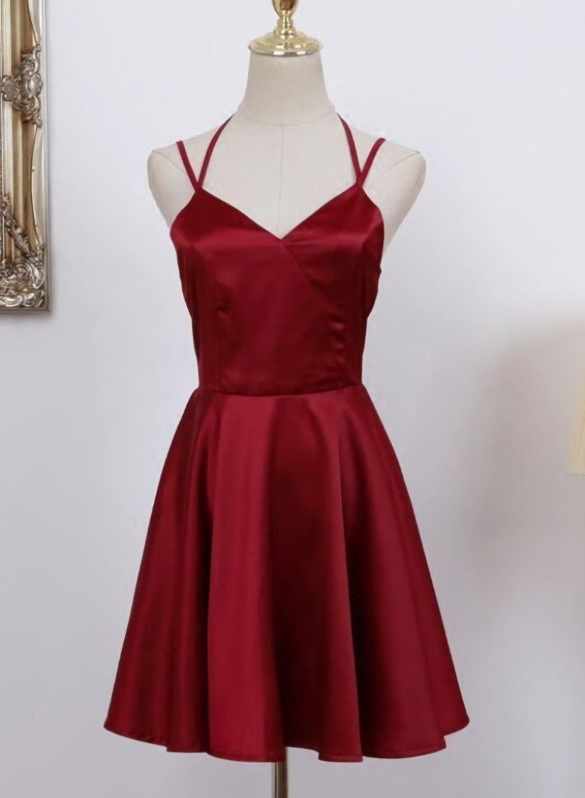 Cute Straps Dark Red Mini Party Dress, Dark Red Short Homecoming Dress
