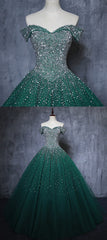 Dark Green Tulle Sweetheart Sparkle Party Dress, Sweet 16 Dress