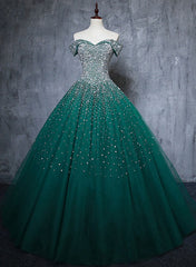 Dark Green Tulle Sweetheart Sparkle Party Dress, Sweet 16 Dress