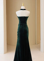 Dark Green Velvet Long Evening Dress Party Dress, A-line Green Bridesmaid Dress