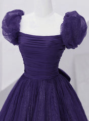Dark Purple Tulle Scoop A-line Long Formal Dress, Dark Purple Evening Dress Prom Dress