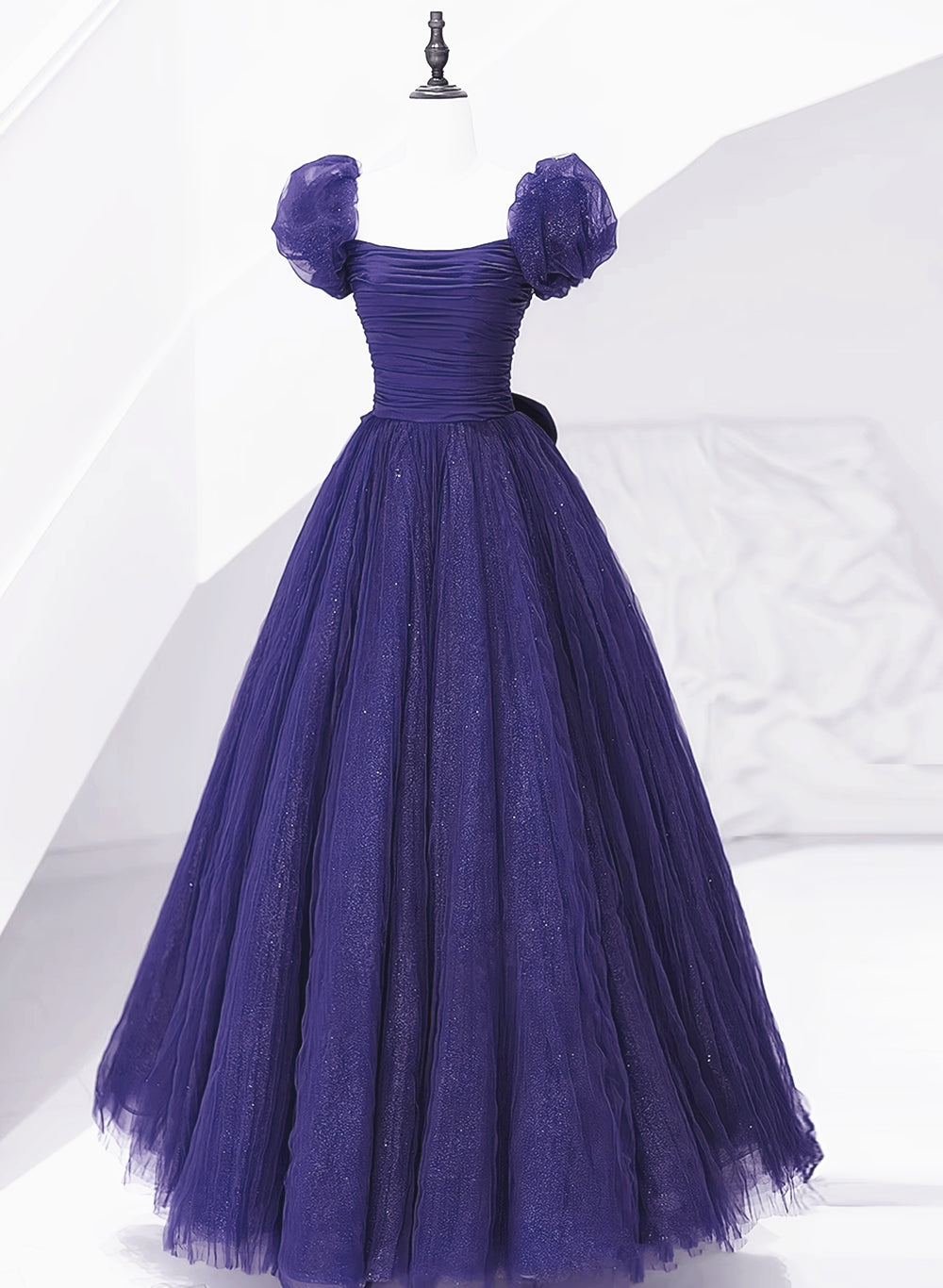 Dark Purple Tulle Scoop A-line Long Formal Dress, Dark Purple Evening Dress Prom Dress