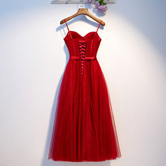 Dark Red Tulle Sweetheart Straps Wedding Party Dress, Red Homecoming Dress Prom Dress
