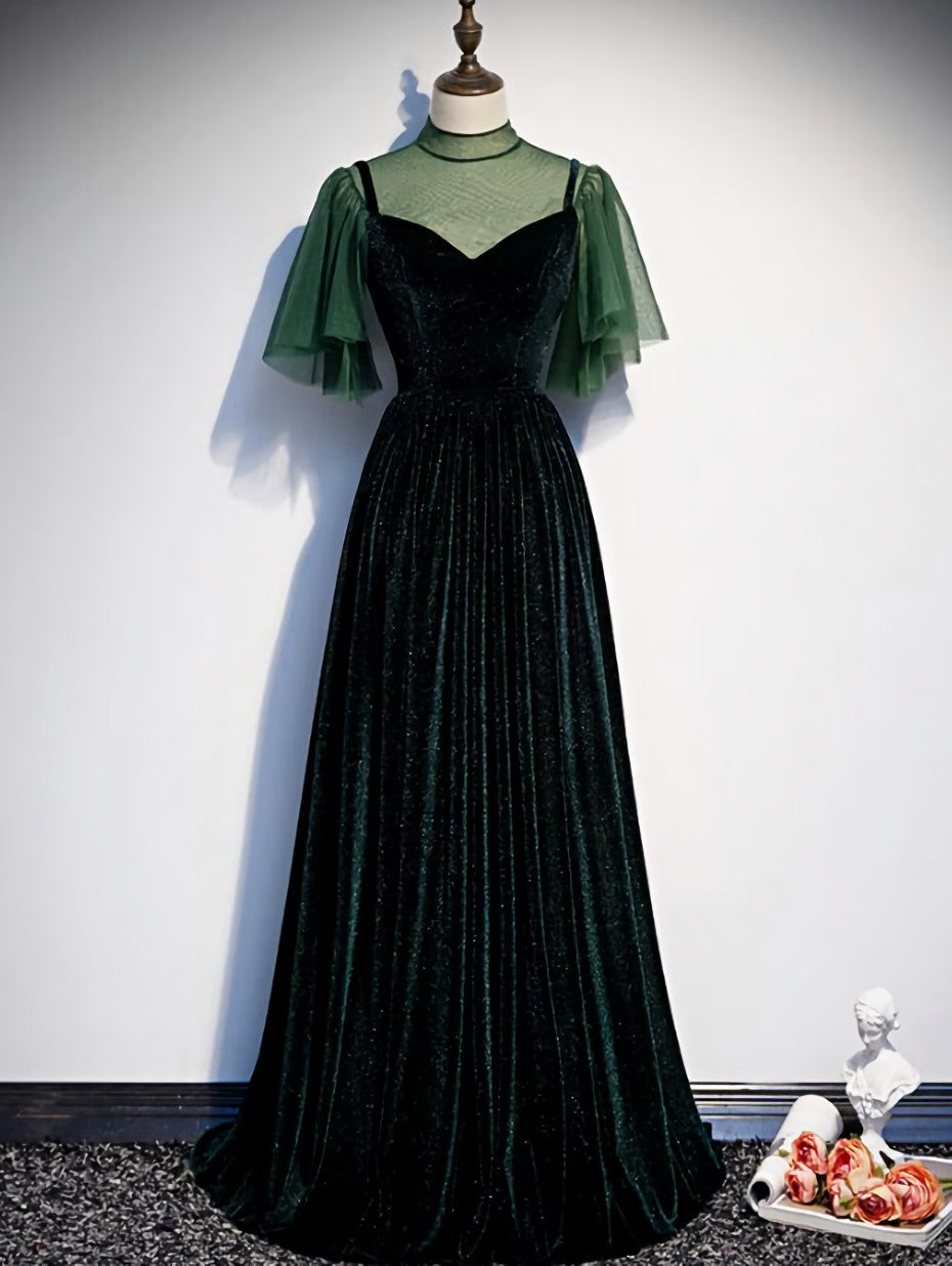 Fashionable Dark Green Velvet Long Party Gown, Green Bridesmaid Dress