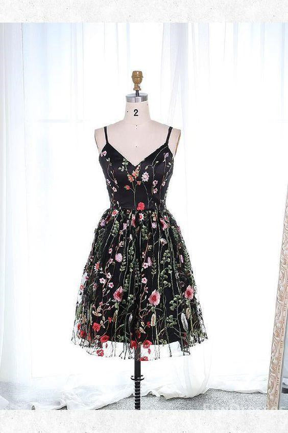 homecoming dresses lace a line spaghetti straps short black lace homecoming dress