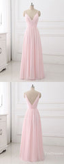 pink v neck chiffon long prom dress evening dress