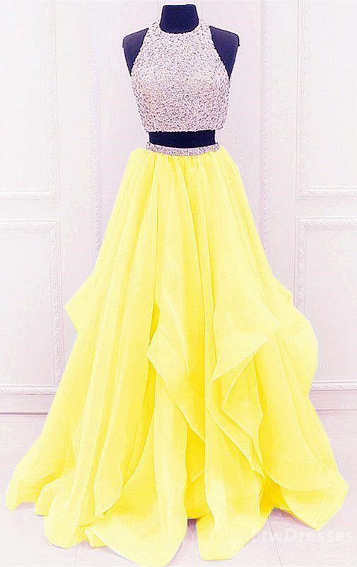 Yellow Prom Dresses,Two Piece Prom Dresses,2 Piece Prom Dresses,Sparkle Prom Dresses
