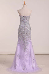 Gorgeous Mermaid Strapless Purple Beaded Long Prom Dresses, Mermaid Purple Beaded Formal Evening Dresses, Purple Ball Gown