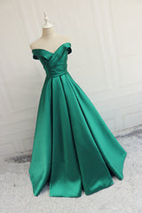 Green Off Shoulder Fashionable Long Evening Dress, Satin Long Prom Dress