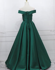 Green Simple Satin Off Shoulder Long Prom Dress Party Dress, Green Evening Dresses