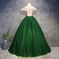 Green Tulle Ball Gown with Lace Off Shoulder Sweet 16 Dress, Ball Gown Party Dress Formal Dress