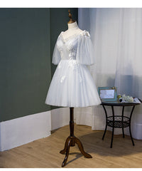 Grey V-neckline Straps Knee Length Homecoming Dress, Grey Short Prom Dress