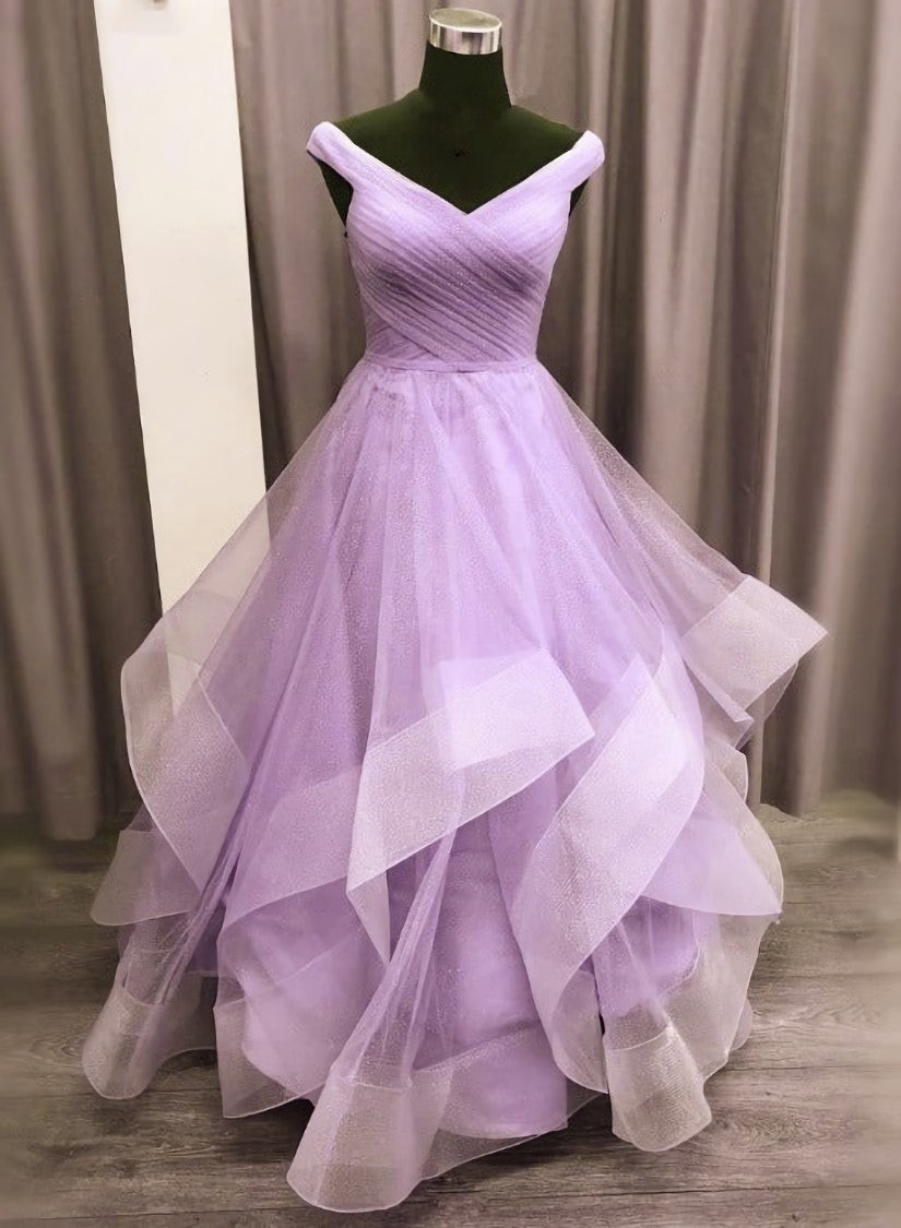 Lavender Tulle Sweetheart Layers Princess Long Party Dress, Tulle Floor Length Prom Dress