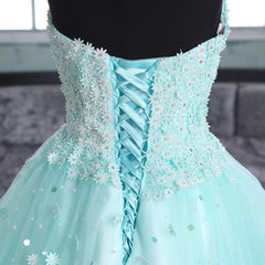 Light Blue Sweetheart Lace Applique High Low Party Dress, Blue Homecoming Dress
