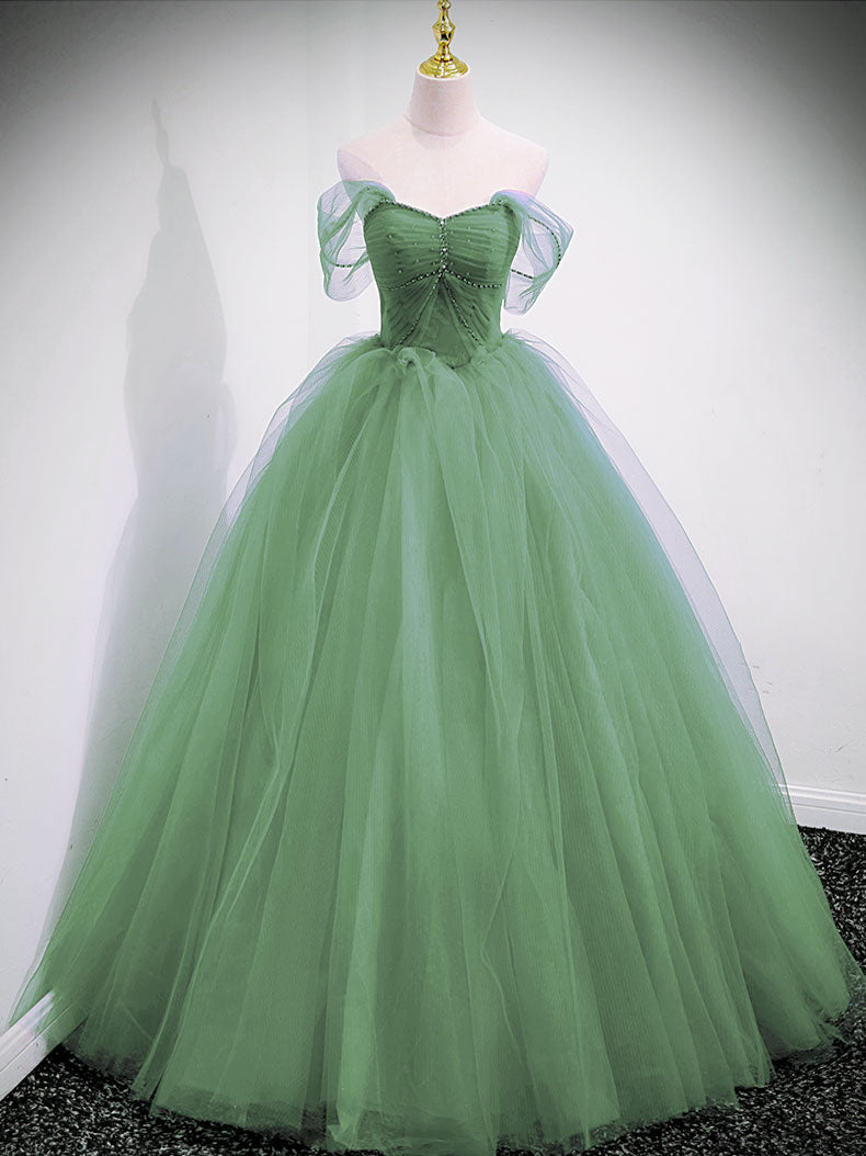Light Green Off Shoulder Princess Long Party Dress, Green Sweet 16 Gown