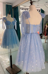 Lovely Blue Short Tulle Homecoming Dress Prom Dresses, Blue Evening Dresses