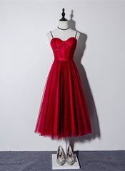 Lovely Dark Red Sweetheart Tulle Prom Dress, Wine Red Evening Dress Homecoming Dress