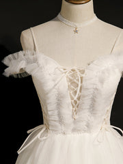 Lovely Ivory Sweetheart Beaded Tullle Homecoming Dress Party Dress, Short Prom Dresss