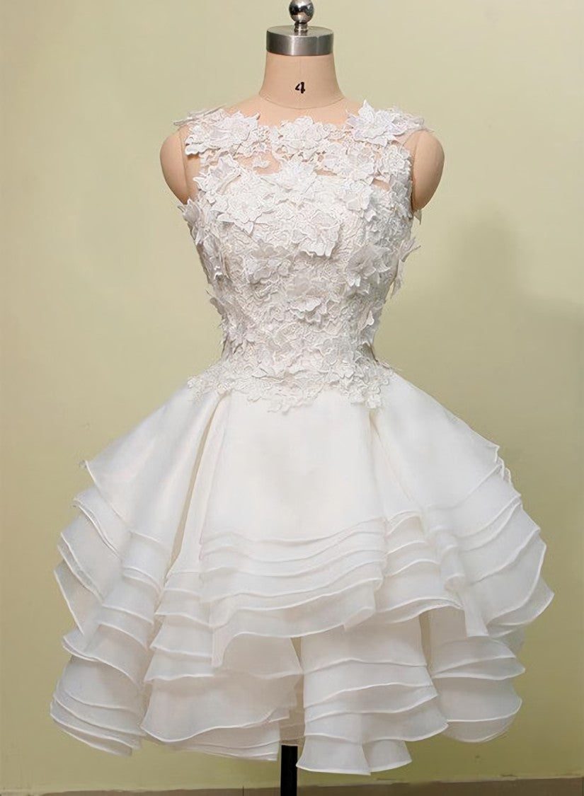 Lovely Layers Short Party Dress with Lace Flowers, Cute Graduation Dress