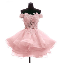 Lovely Off Shoulder Organza and Lace Sweetheart Prom Dress, Homecoming Dresses