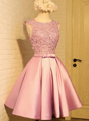 Lovely Pink Satin and Lace Homecoming Dress, Lovely Formal Dress
