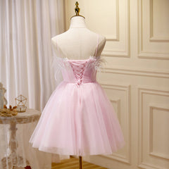 Lovely Pink Tulle Straps Knee Length Party Dresses, Pink Short Prom Dresses
