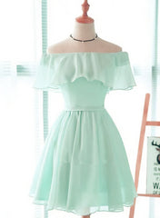 Mint Green Chiffon Short Party Dress Bridesmaid Dress, Chiffon Prom Dresses