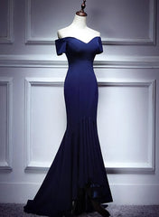 Navy Blue Mermaid Sweetheart Long Evening Dress, Blue Prom Dresses