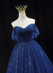 Navy Blue Tulle Sweetheart A-line Prom Dress Party Dress, Navy Blue Floor Length Evening Dress