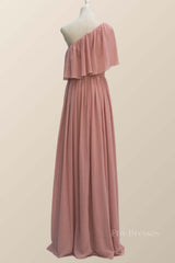One Shoulder Blush Pink Chiffon Crepe Bridesmaid Dress